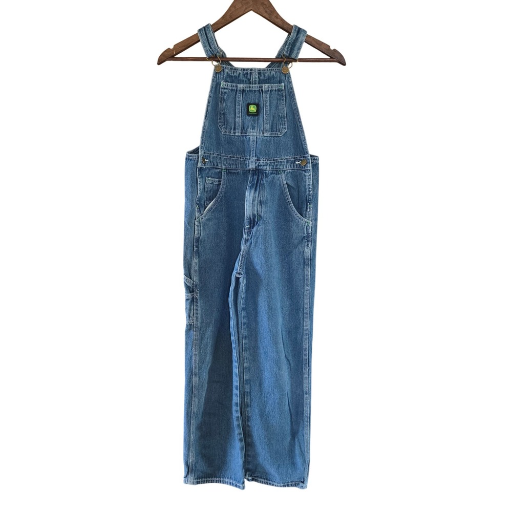 John Deere Kids Blue Denim Bib Overalls Size 12 Carpenter Farm Workwear Pants